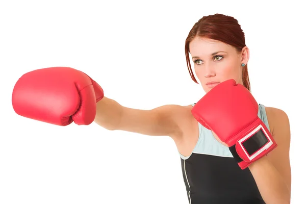 Donna che indossa guanti da boxe — Foto Stock