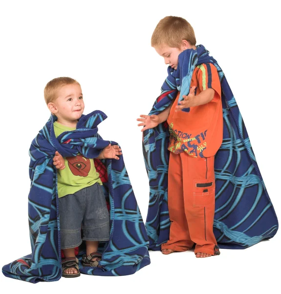 Boys wearing a blanket as a cape — Stock Photo, Image