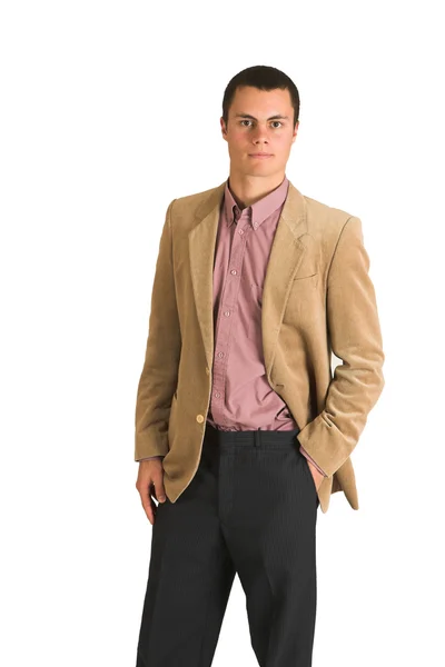 Empresario con camisa rosa y chaqueta color camello — Foto de Stock