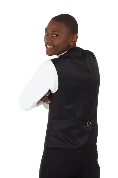 Joven hombre de negocios africano negro en corbata roja — Foto de Stock