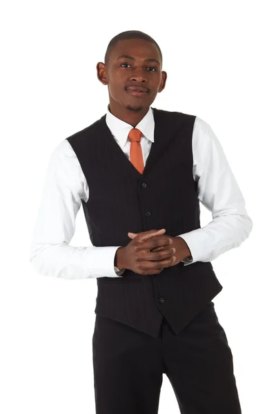 Joven hombre de negocios africano negro en corbata roja — Foto de Stock