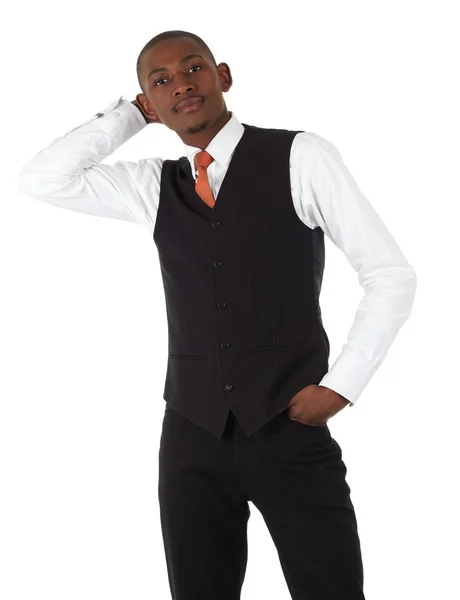 Young black african businessman in red tie — Stock Photo, Image