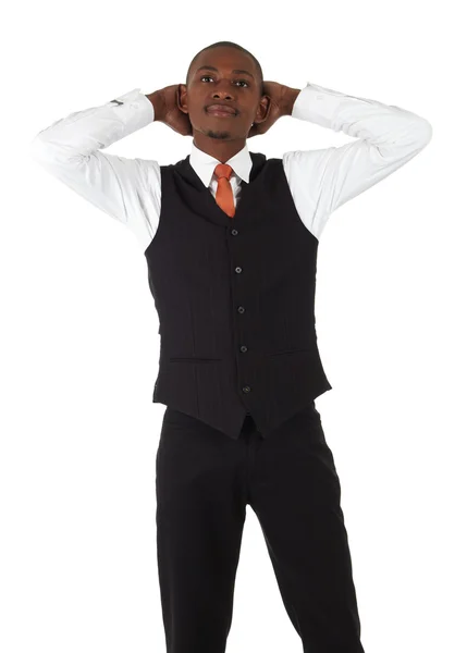 Giovane uomo d'affari africano nero in cravatta rossa — Foto Stock