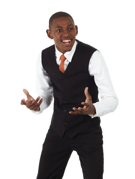 Joven hombre de negocios africano negro en corbata roja — Foto de Stock