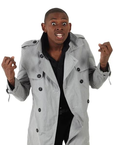Afrikaanse zakenman in een formele suite en grijze jas — Stockfoto