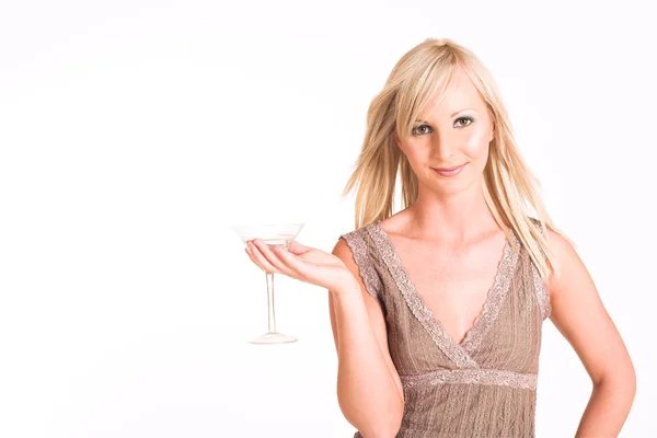 Blond business woman holding a martini glass — Stock Photo, Image