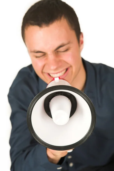 Homem com megafone. — Fotografia de Stock