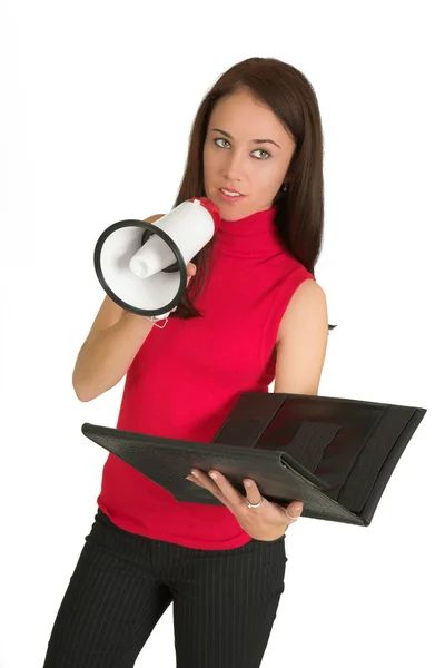 Brunette business woman with megaphone — Stock Photo, Image