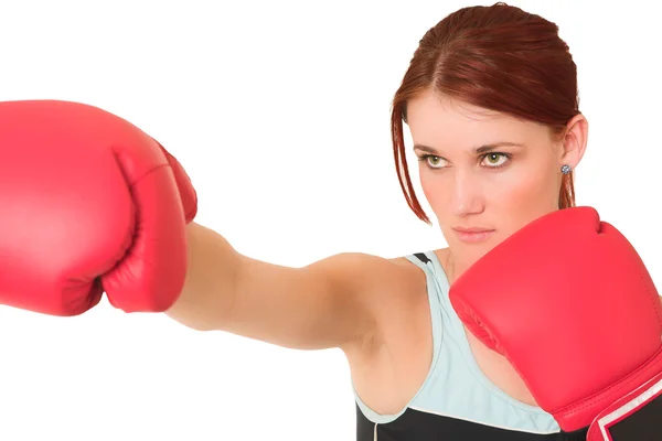 Sexy jovem adulto caucasiano mulher em um desgaste de treinamento com luvas de boxe — Fotografia de Stock