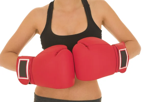 Sexy jovem adulto caucasiano mulher em um desgaste de treinamento com luvas de boxe — Fotografia de Stock