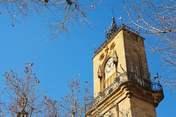 A hotel de Ville Aix-en-Provence, Franciaország clocktower — Stock Fotó