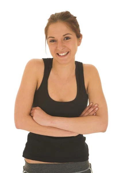 Brunette with black top and trainers — Stock Photo, Image