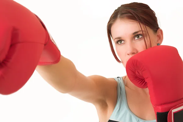 Sexy joven adulto mujer caucásica en un desgaste de entrenamiento con guantes de boxeo — Foto de Stock