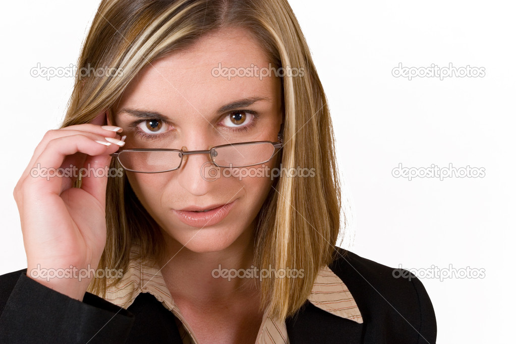 Business woman holding reading glasses