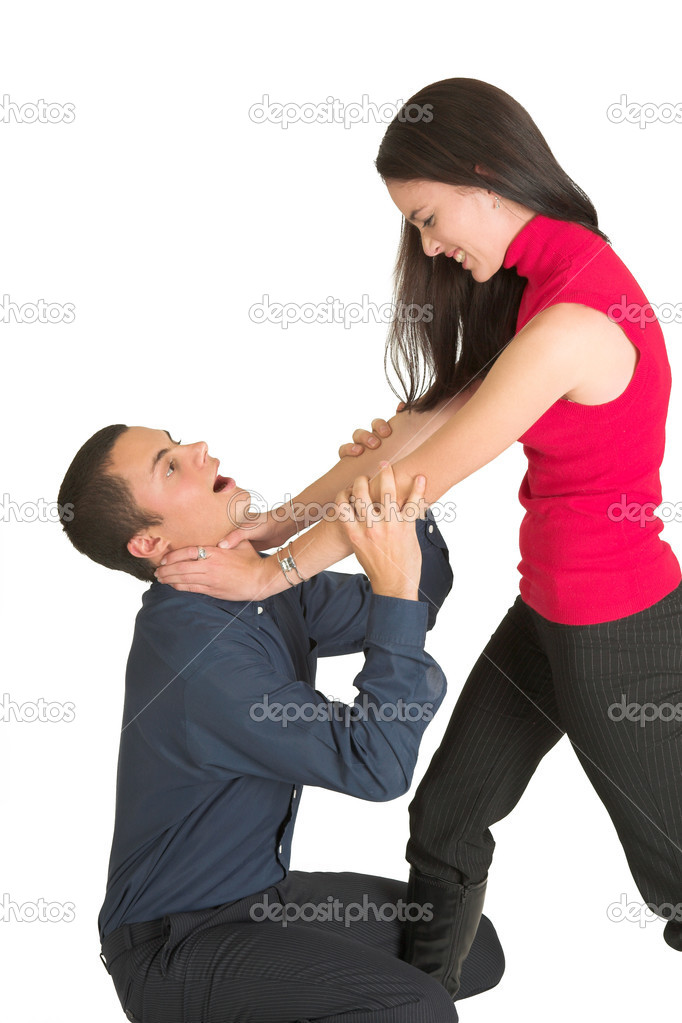 A woman strangling her male business partner. — Stock Photo © 22118219