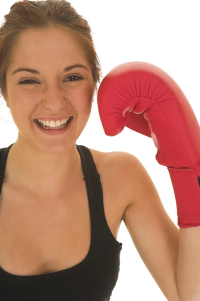 Sexy junge erwachsene Kaukasierin in Trainingskleidung mit Boxhandschuhen — Stockfoto