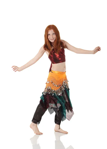 Young Caucasian belly dancing — Stock Photo, Image