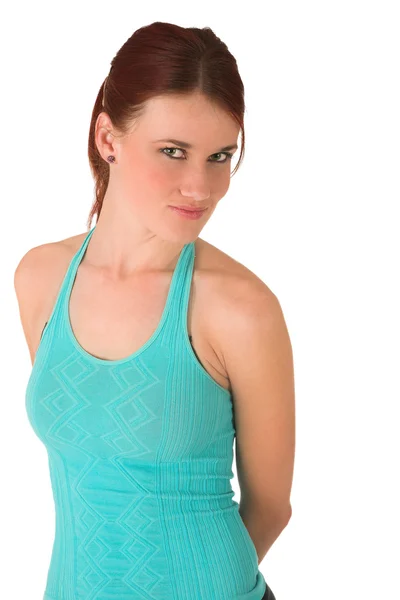 Woman standing with blue sport wear — Stock Photo, Image