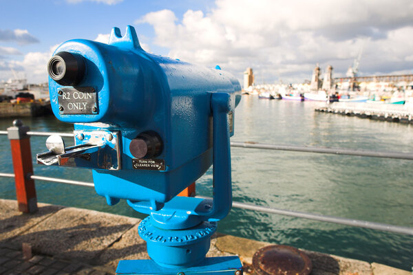 Coin operated view finder or telescope at the Cape Town Waterfront and port area