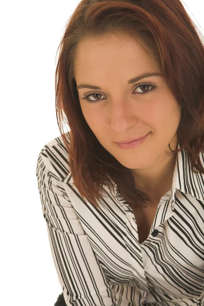 Business woman with brown hair sitting on an office chair — Stock Photo, Image