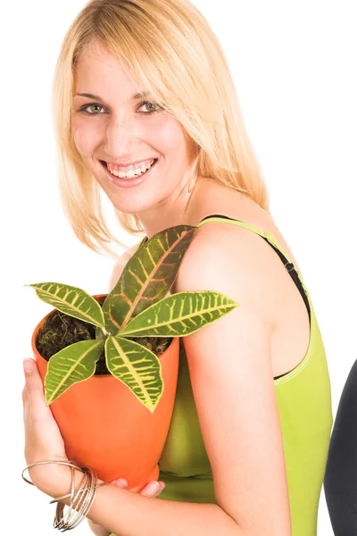 Blonde Geschäftsfrau in einem informellen grünen Top — Stockfoto