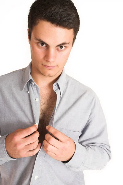 Businessman unbottoning his shirt. — Stock Photo, Image