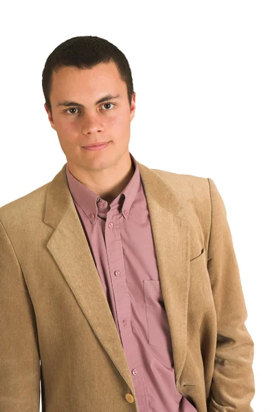 Businessman in a pink shirt and camel coloured jacket — Stock Photo, Image