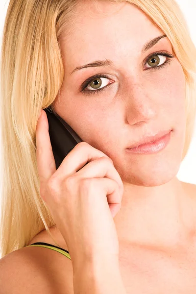 Närbild på blond affärskvinna prata telefon — Stockfoto