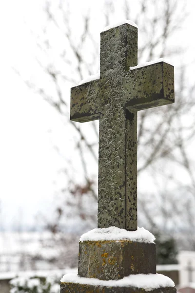 Gravstenen täckt av snö — Stockfoto