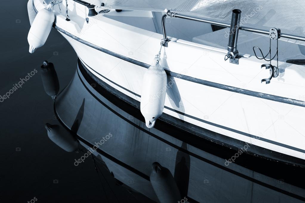 A close-up of a yacht in Antibes, France.
