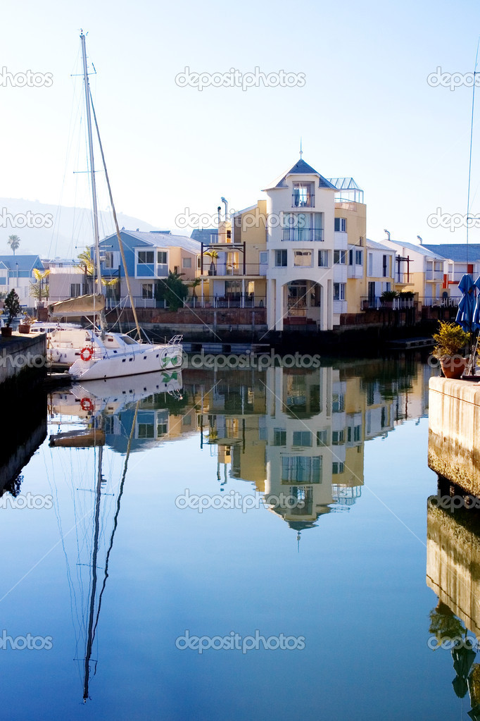 Boats and big house at Knysna Harbour, South Africa
