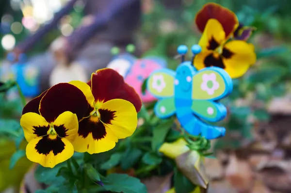 Wooden garden butterflies — Stock Photo, Image