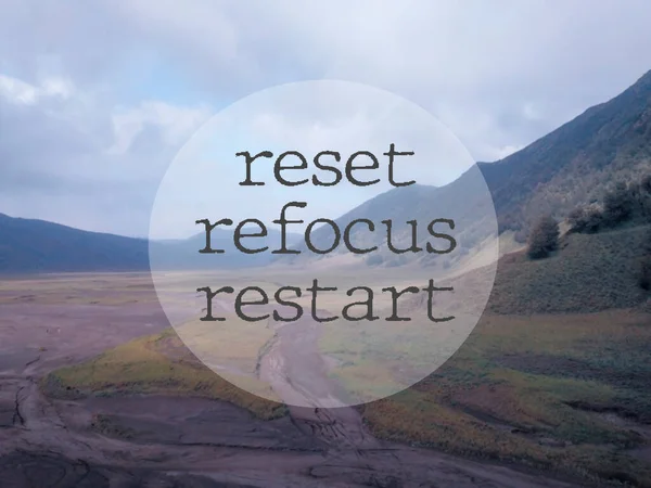 Inspirational Quote Blurred Nature Background Reset Refocus Restart Obraz Stockowy