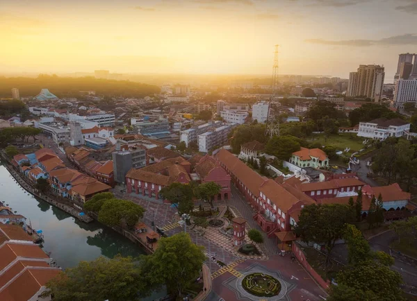 Widok Lotu Ptaka Miasto Malacca Podczas Wschodu Słońca Hałas Nieznacznie Zdjęcie Stockowe