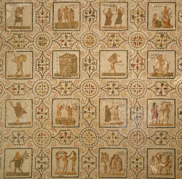 Antigo mosaico romano. Calendário — Fotografia de Stock