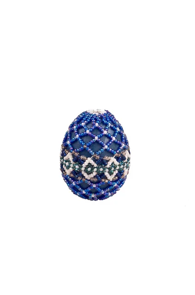 Egg decorated with beads isolated on white background — Stock Photo, Image