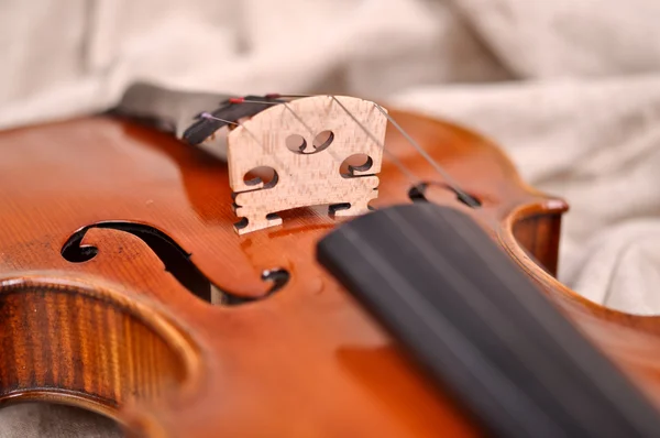 Imagen de un violín aislado sobre un fondo marrón — Foto de Stock