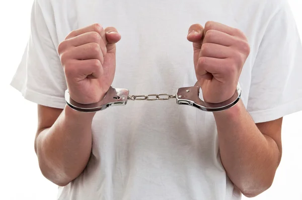 Close up of handcuffed hands — Stock Photo, Image