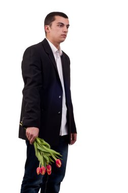 Lale çiçek olan genç adam