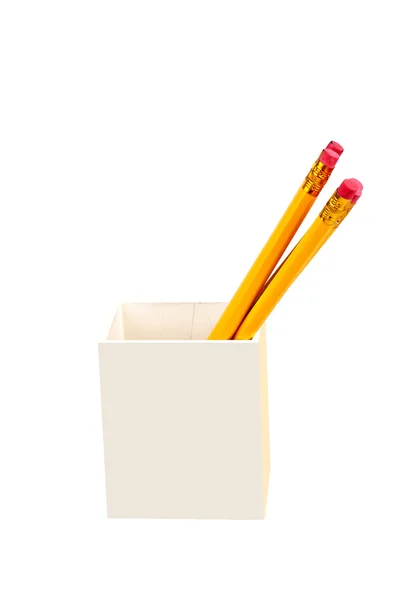 Suporte de lápis de madeira isolado em um fundo branco — Fotografia de Stock