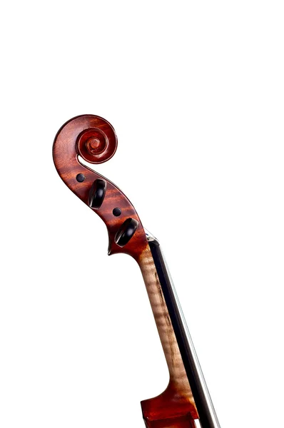 Neck and scroll of the violin on white background — Stock Photo, Image