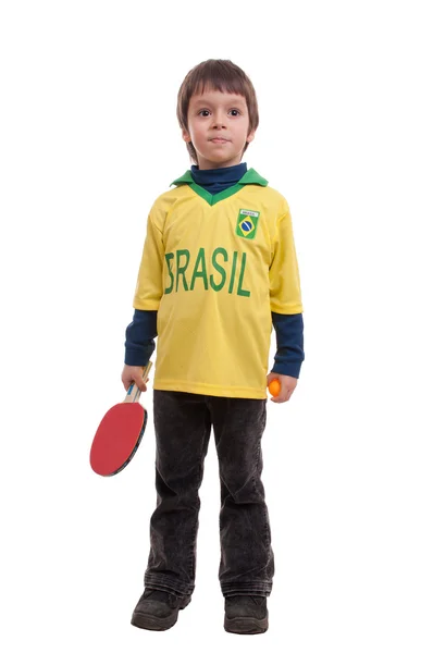 Niño jugando con raqueta de tenis de mesa — Foto de Stock