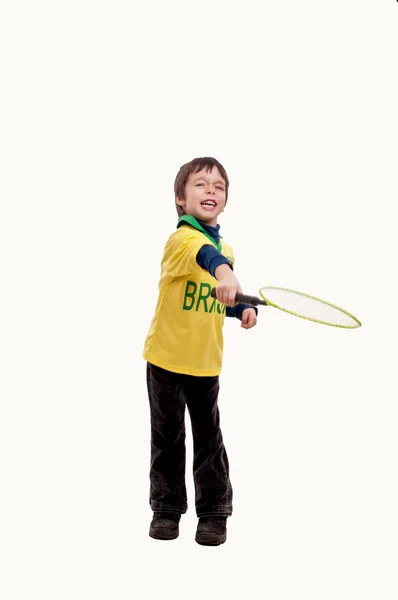 Kleine jongen spelen met tennis raquet — Stockfoto
