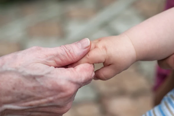 아기 손자와 오래 된 할머니, 다시 가족의 개념의 손 스톡 이미지