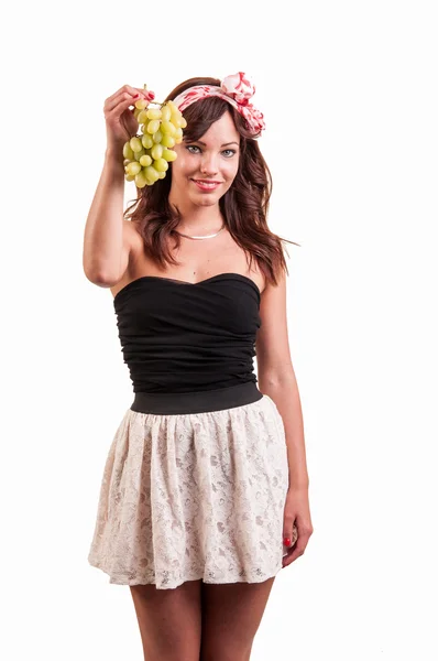 Studio shot, portrait of attractive young caucasian woman showin — Stock Photo, Image