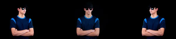 Handsome young man with cap and sunglasses - a collage of myster — Stock Photo, Image