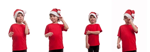 Щаслива дитина з різдвяним капелюхом і різними виразами - клоуна — стокове фото