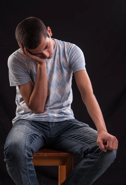 Toothache. Portrait of an teenager with hand over his face — Stock Photo, Image