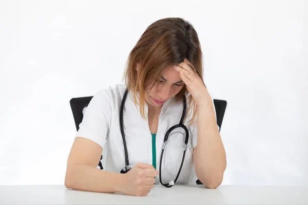 Doktor, masasında eli kafasında hemşire var. Kötü haber, masaya yumruk at..