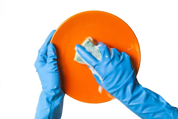Hand protection when washing dishes — Stock Photo, Image